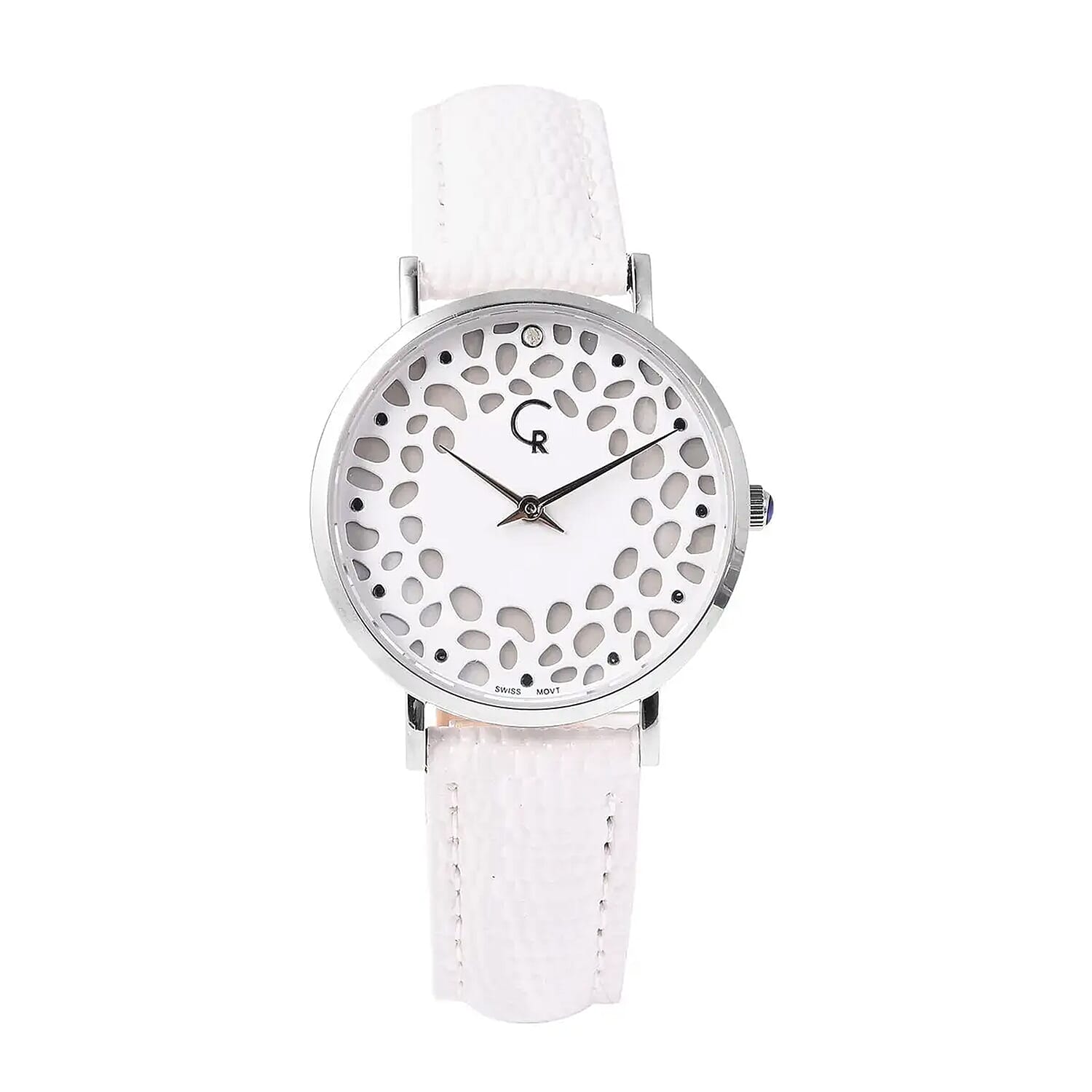 RACHEL GALLEY Diamond Accent Swiss Movement MOP Dial Watch with Black Leather Band (6.50-8.25 Inches) (33mm)