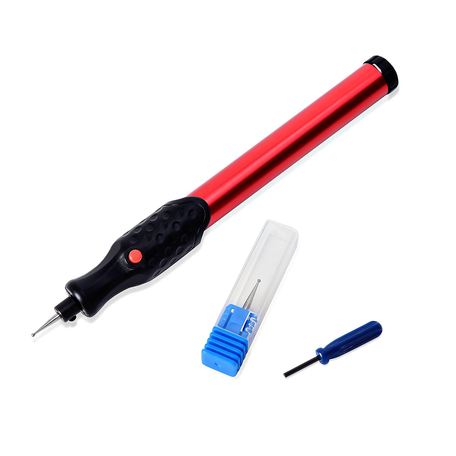 Cordless Engraving Pen in Stainless Steel -Red (2AAA Not Included)