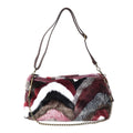 Burgundy, Multi Color Chevron Acrylic Faux Fur Boho Tote Bag (18x10x4) with Detachable Shoulder Strap and Standing Studs - Sticky add to cart bar