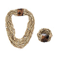 Black Seed Beaded Multi-Strand Necklace 20 Inches and Stretch Bracelet with Wooden Buckle - Sticky add to cart bar