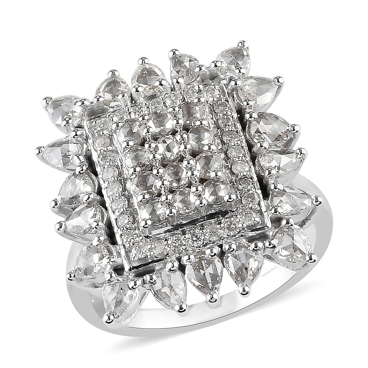 2.35 ctw Rose Cut Diamond Ring in 14K White Gold 6.75 Grams (Size 7)