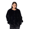 Black Faux Fur Collarless Winter Coat (S, Polyester) - Sticky add to cart bar