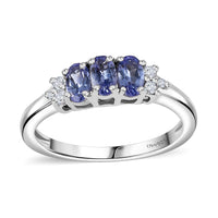 Premium Tanzanite and White Zircon Ring in Platinum Over Sterling Silver (Size 9.0) 0.85 ctw