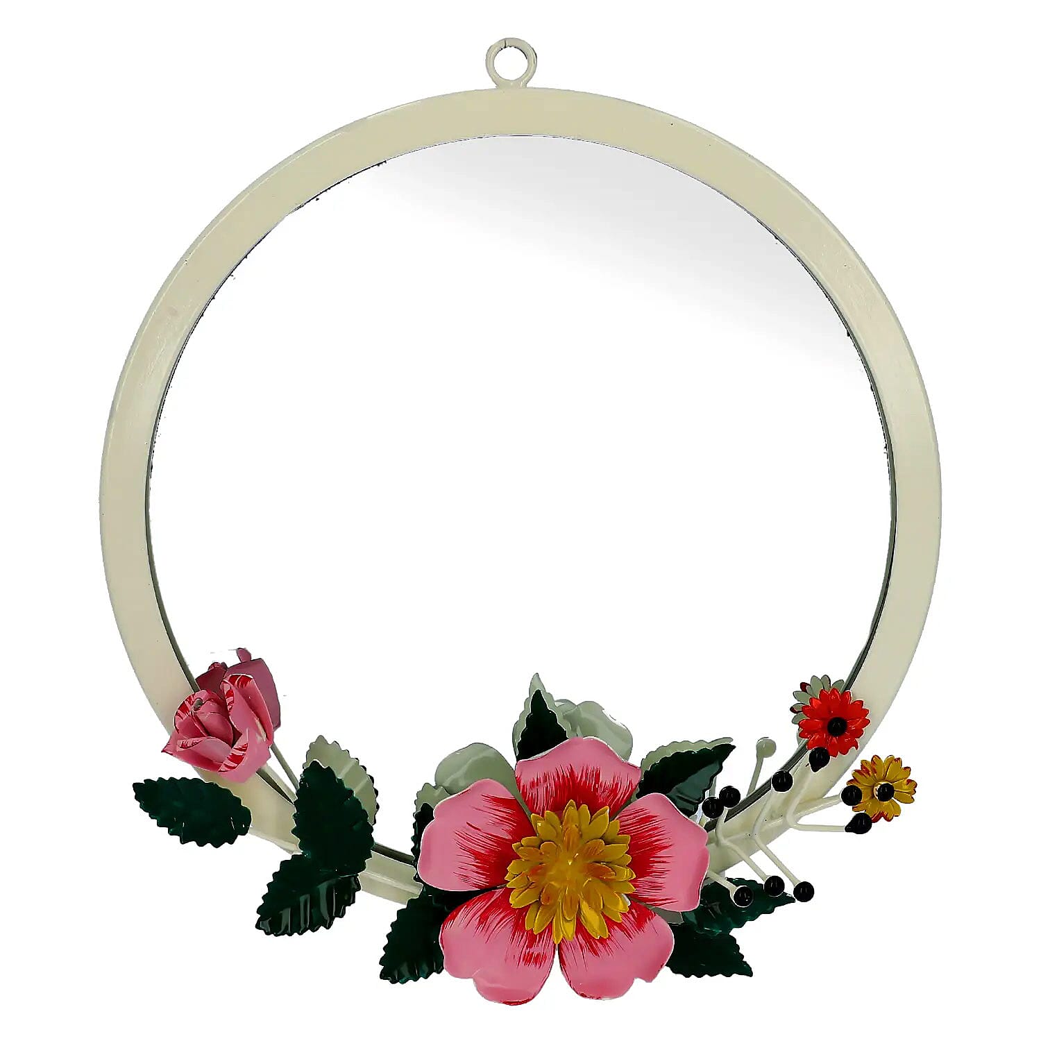 Off White Handcrafted Decorative Floral Wall Mirror (12)