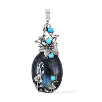 BALI LEGACY 95.80 ctw Malagasy Labradorite and Natural Arizona Sleeping Beauty Turquoise Pendant in Sterling Silver