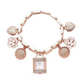 STRADA Japanese Movement White Austrian Crystal Multi-charm Bracelet Watch in Rose Gold Tone (up to 8 Inches) - Sticky add to cart bar