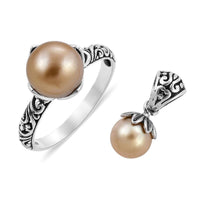 BALI LEGACY South Sea Golden Cultured Pearl 10mm Ring Size 9 and Pendant in Sterling Silver