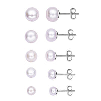 Set of 5 Freshwater White Pearl Stud Earrings in Stainless Steel