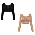Set of 2 SANKOM Patent Classic Support & Posture Lace Sleeve Bras - M | Black and Beige - Sticky add to cart bar