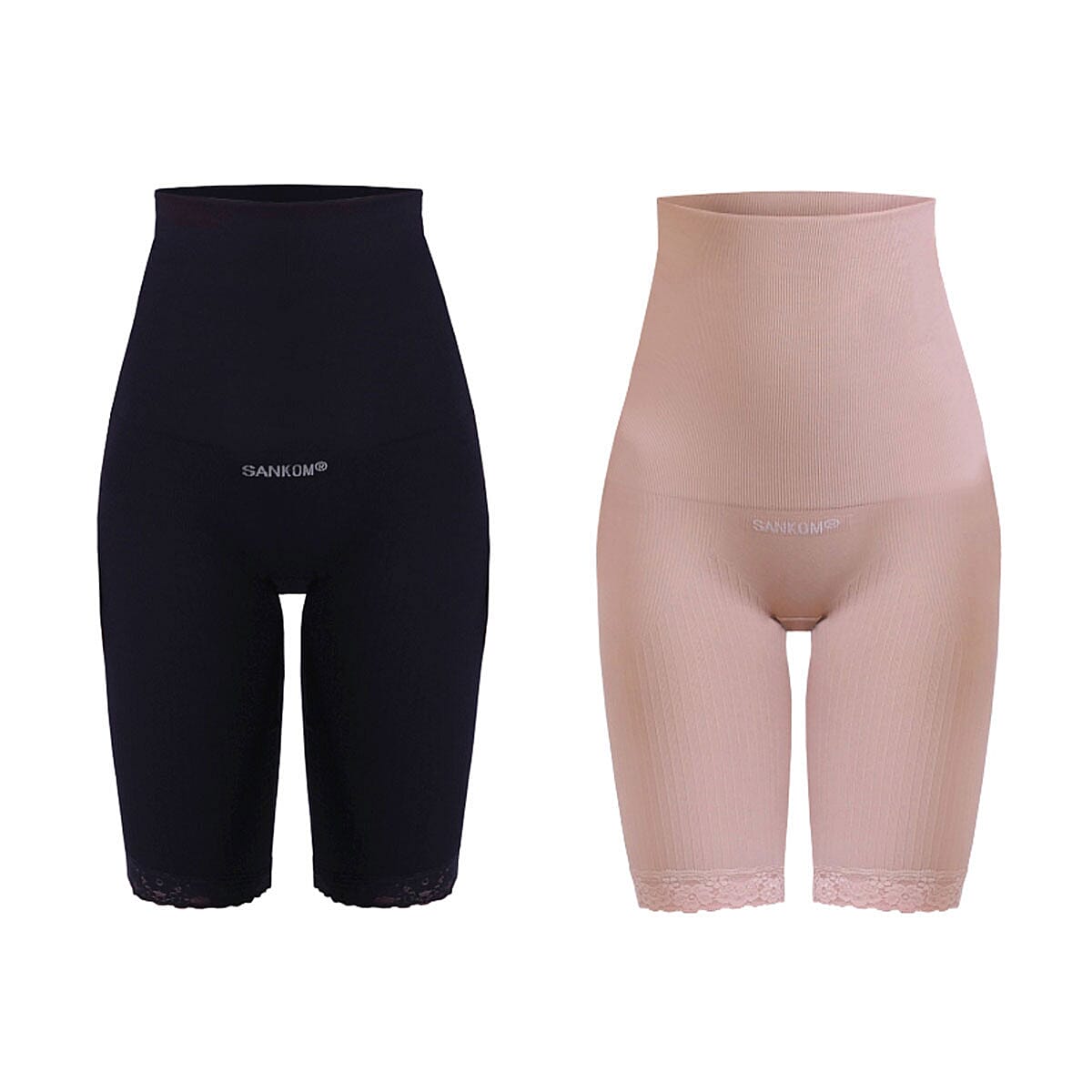 Set of 2 SANKOM Patent Classic Lace Mid-Thigh Shaper - S/M | Black and Beige