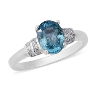 3.20 ctw Cambodian Blue Zircon and Natural White Zircon Ring in Platinum Over Sterling Silver  (Size 8)