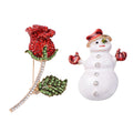 Set of 2 Multi Color Austrian Crystal Enameled Snowman and Rose Brooches or Pendants in Goldtone - Sticky add to cart bar