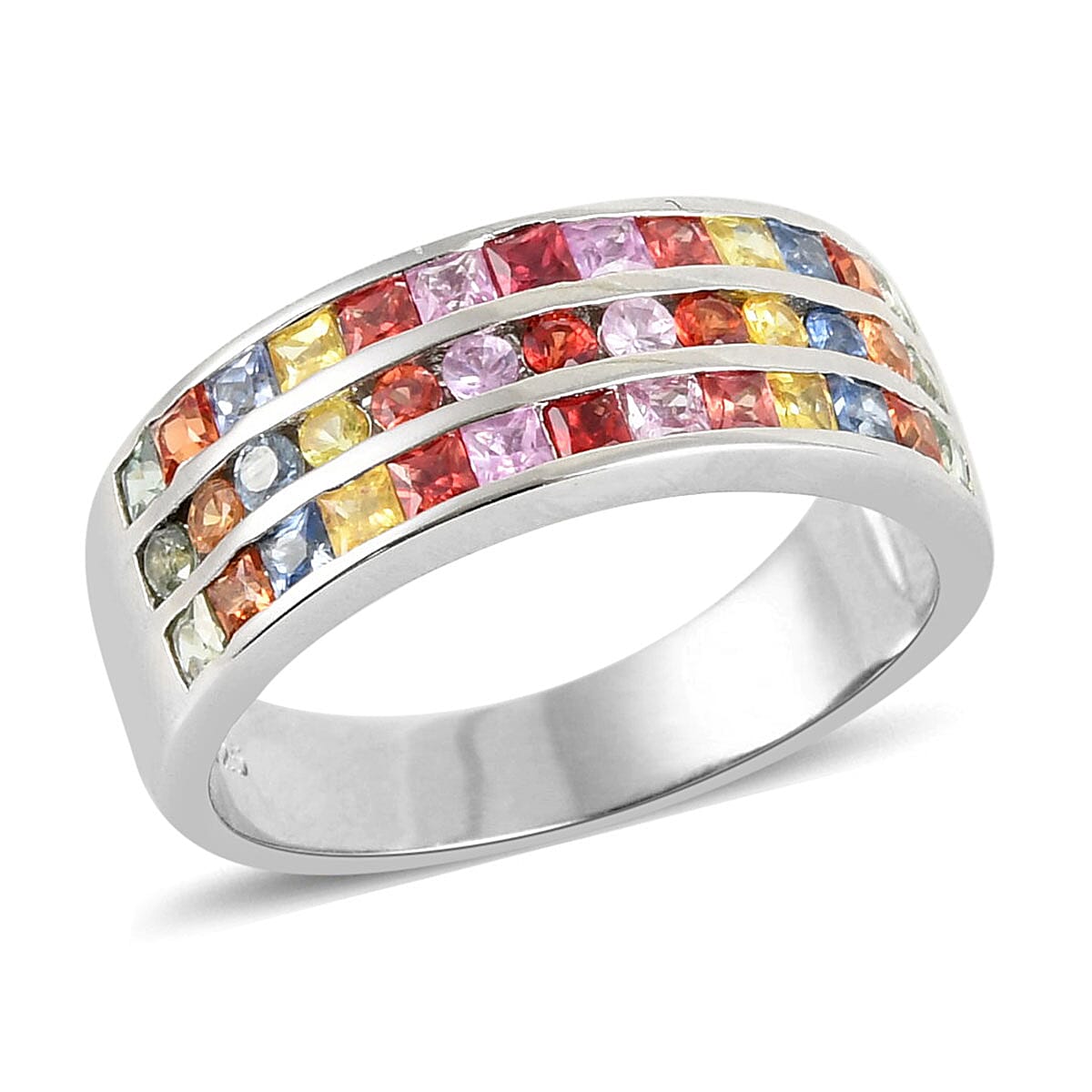 Multi Sapphire Ring in Platinum Over Sterling Silver (Size 8.0) 2.25 ctw (1)
