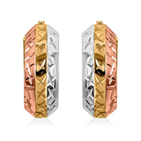 14K Yellow Rose Gold and Platinum Over Sterling Silver Diamond Cut Hoop Earrings 4 Grams