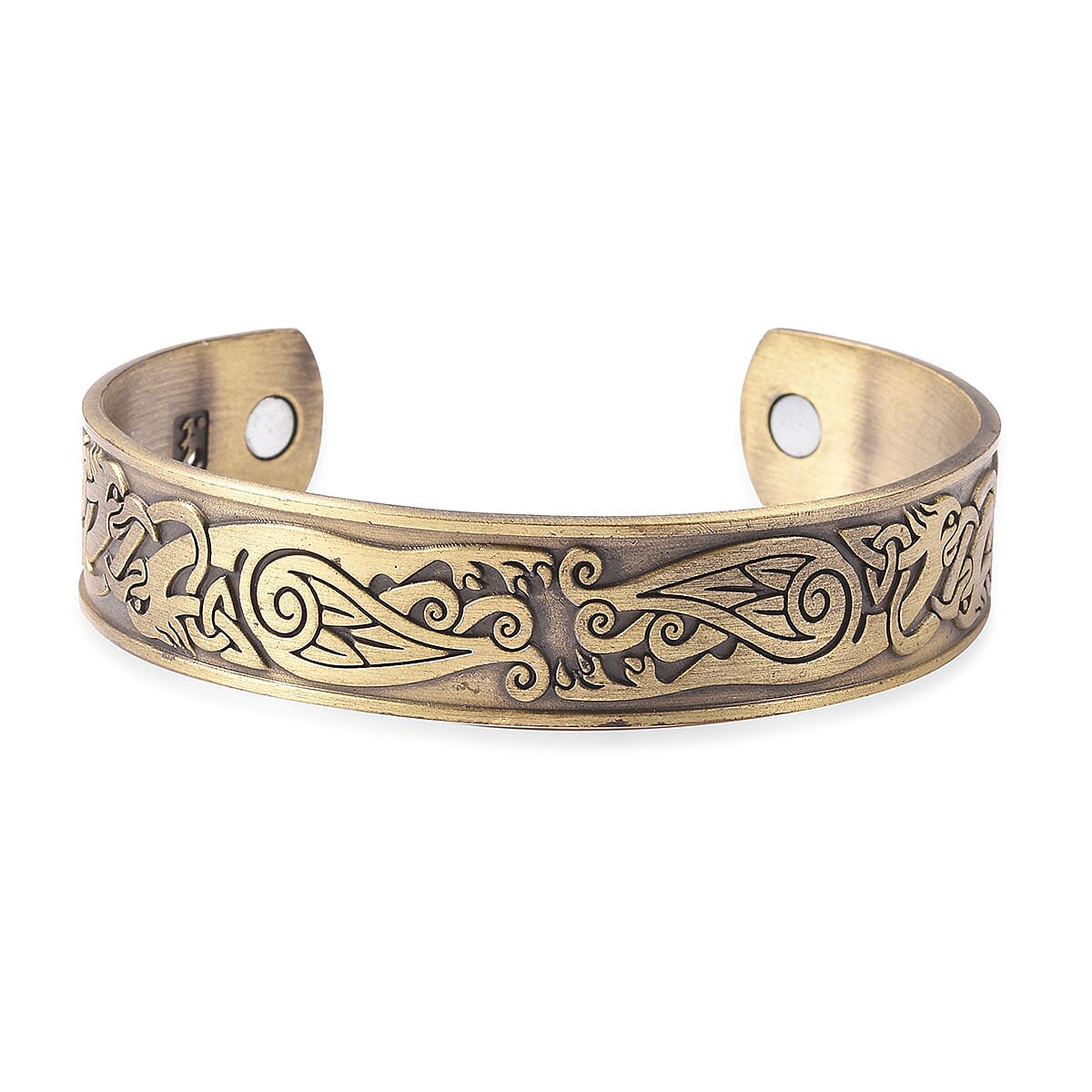 Value Buy Magnetic by Design Antique Style Dragon Cuff Bracelet in Goldtone (7 in)