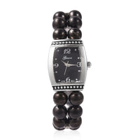 GENOA Austrian Crystal Miyota Japanese Movement Shungite Bead Stretch Bracelet Watch in Silvertone with Stainless Steel Back 196.40 ctw