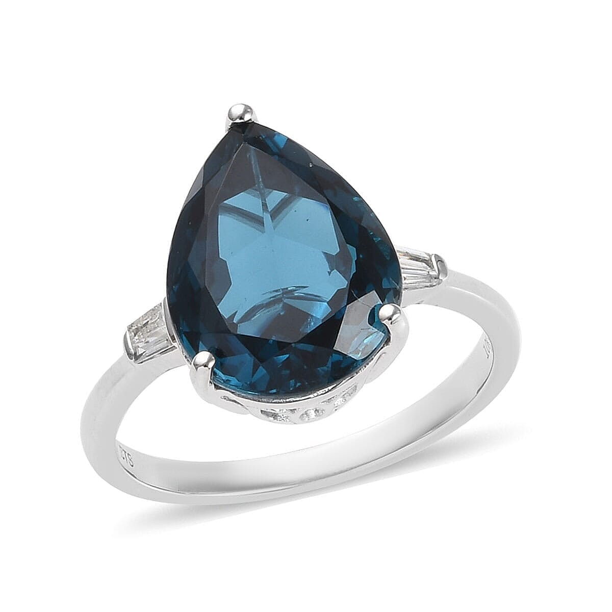 10K White Gold Premium London Blue Topaz and G-H I3 Diamond Solitaire Ring 4 Grams 10.70 ctw