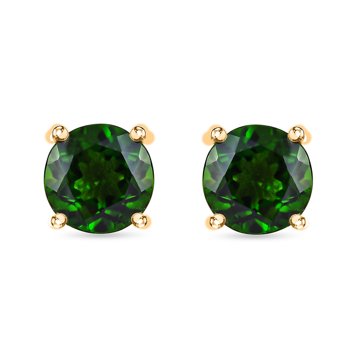 Luxoro Premium Chrome Diopside 2.85 ctw Stud Earrings in 14K Yellow Gold, Gold Solitaire Studs, Gold Earrings, Birthday Gifts For Her