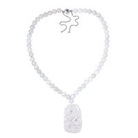 427 ctw Natural Jade Carved Dragon Beads Necklace 18 Inch with Sterling Silver Magnetic Clasp