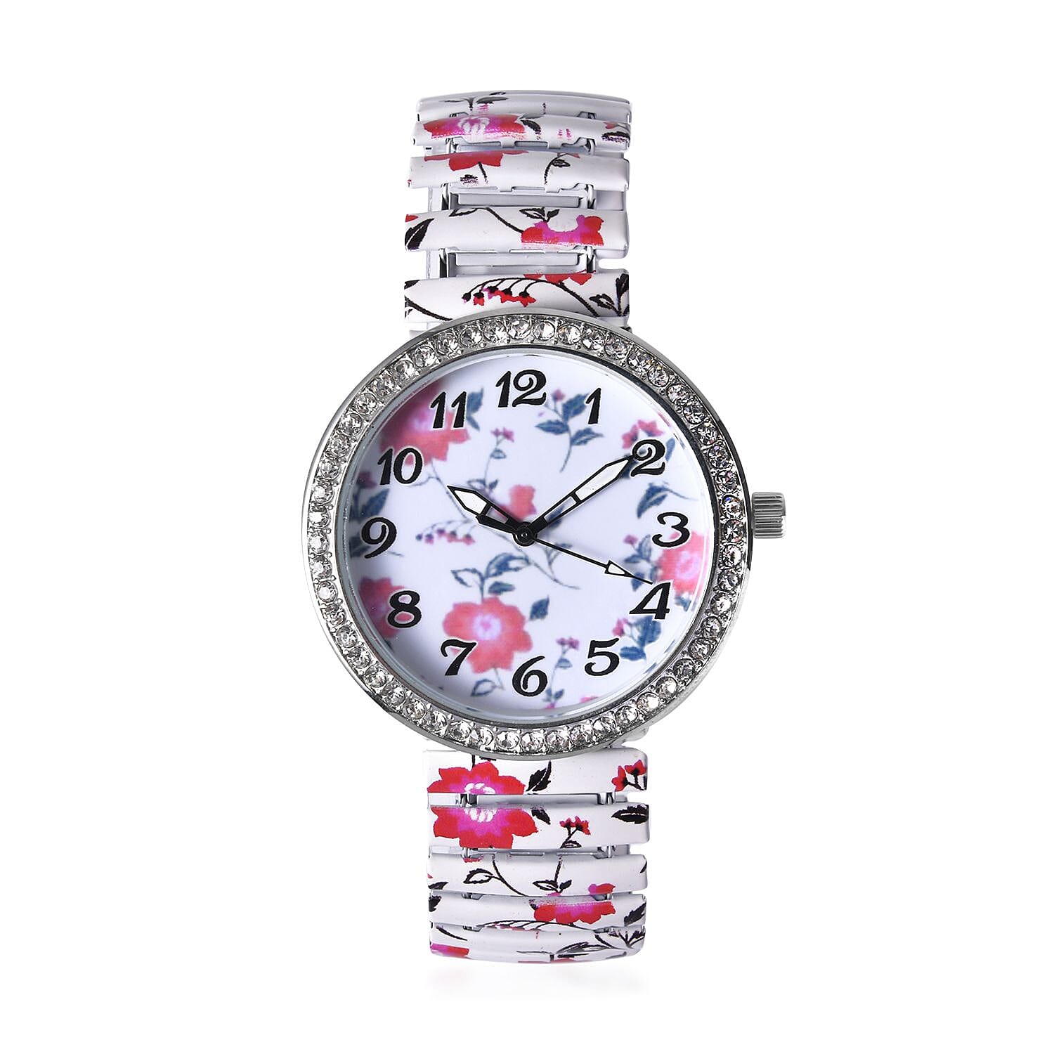STRADA Austrian Crystal Japanese Movement White, Red Flower Watch with Stainless Steel Strap and Back