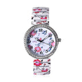 STRADA Austrian Crystal Japanese Movement White, Red Flower Watch with Stainless Steel Strap and Back - Sticky add to cart bar