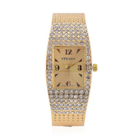Strada Austrian Crystal Japanese Movement Bangle Watch in Goldtone and Stainless Steel Back