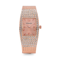 Strada Austrian Crystal Japanese Movement Bangle Watch in Goldtone and Stainless Steel Back