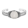 Bali Goddess Carved Bone Cuff Bracelet in Sterling Silver (7.25 In) - Sticky add to cart bar