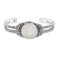 Bali Goddess Carved Bone Cuff Bracelet in Sterling Silver (7.25 In)