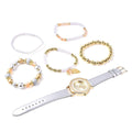 STRADA Japanese Movement Green Crystal Faux Leather Watch with Set of 5 Matching Green Chroma Stretch Charm Bracelets in Goldtone - Sticky add to cart bar