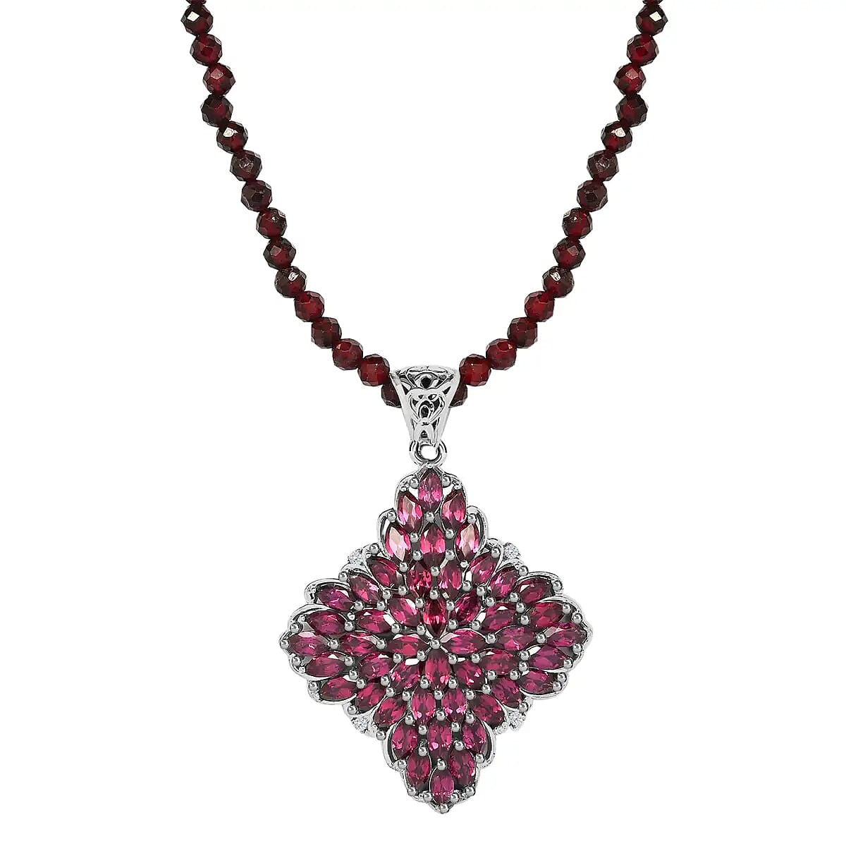 Sterling Silver| Elongated Pendant| Flower Pendant| Beaded Necklace 129.20 ctw (20 Inches)
