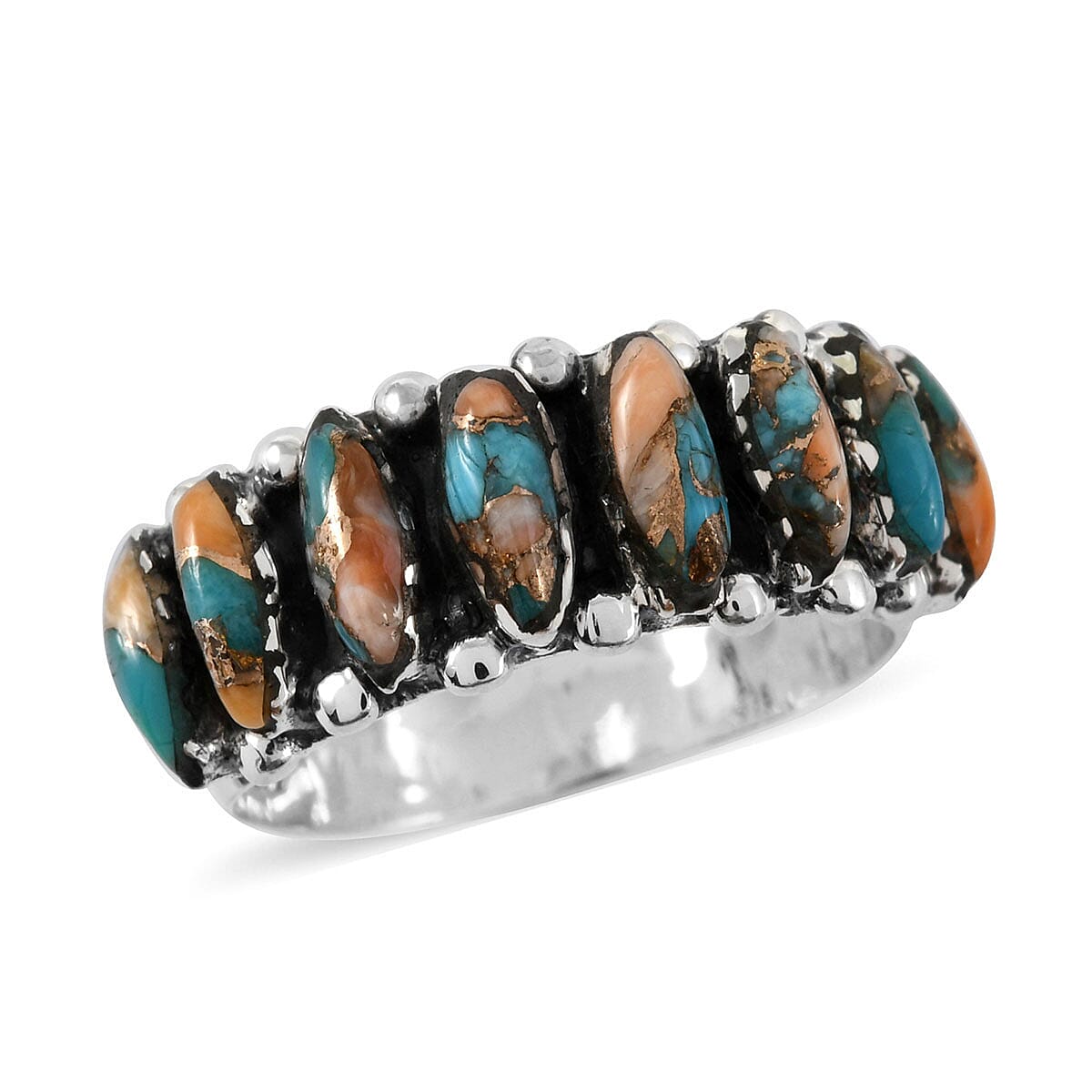 SANTA FE Style Spiny Turquoise Ring in Sterling Silver 2.10 ctw