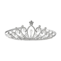 Doorbuster White Austrian Crystal, Pearl Beaded Crown Tiara in Silvertone