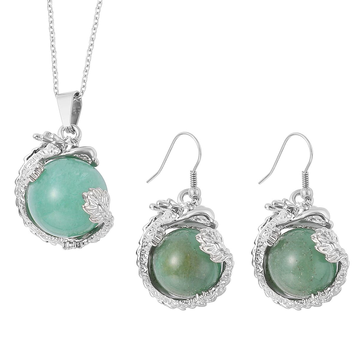 Galilea Rose Quartz Earrings and Pendant Necklace 24 Inches in Stainless Steel 105.00 ctw