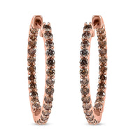 2 ctw Natural Champagne Diamond Inside Out Hoop Earrings in 10K Rose Gold