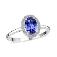 One Of A Kind Certified & Appraised Iliana 18K White Gold AAA Tanzanite and G-H SI Diamond Halo Ring 1.00 ctw