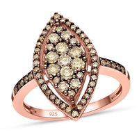 Natural Champagne Diamond Marquise Shape Ring in Rhodium & Vermeil Rose Gold Over Sterling Silver 1.00 ctw