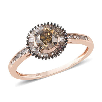 10K Rose Gold Natural Champagne Diamond Halo Ring (Size 10.0) (1.92 g) 1.25 ctw - Product card gallery slide 1 (10176395673913)