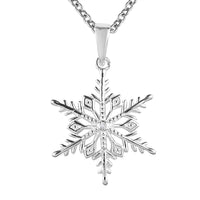 Diamond Accent Snowflake Pendant Necklace 20 Inches in Sterling Silver & Stainless Steel