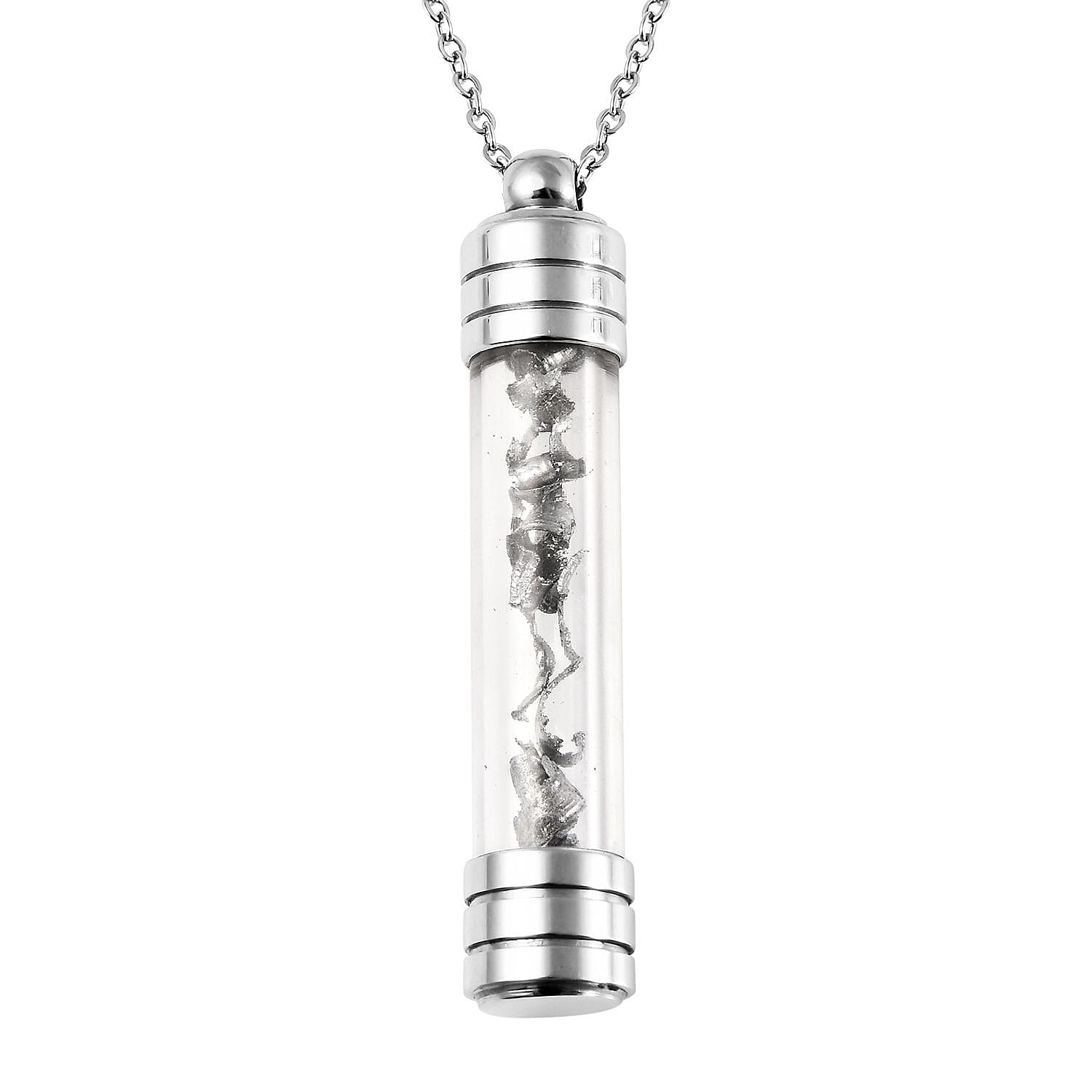 Marvelous Meteorite and Glass Vile Pendant Necklace 20 Inches in Stainless Steel