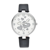 STRADA Austrian Crystal Japanese Movement Watch in Silvertone with Black Vegan Leather Strap