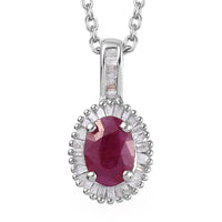 1.20 ctw Premium Burmese Ruby and Diamond Pendant Necklace 20 Inch in Platinum Over Sterling Silver