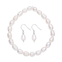 Freshwater Cultured Pearl Stretch Bracelet and Earrings in Sterling Silver