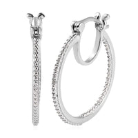 Diamond Accent Inside Out Hoop Earrings in Rhodium and Platinum Over Sterling Silver