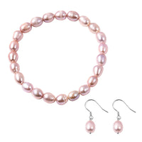 Freshwater Cultured Pearl Stretch Bracelet and Earrings in Sterling Silver