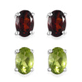 Set of 2 Mozambique Garnet and Peridot Stud Earrings in Sterling Silver 1.50 ctw - Sticky add to cart bar
