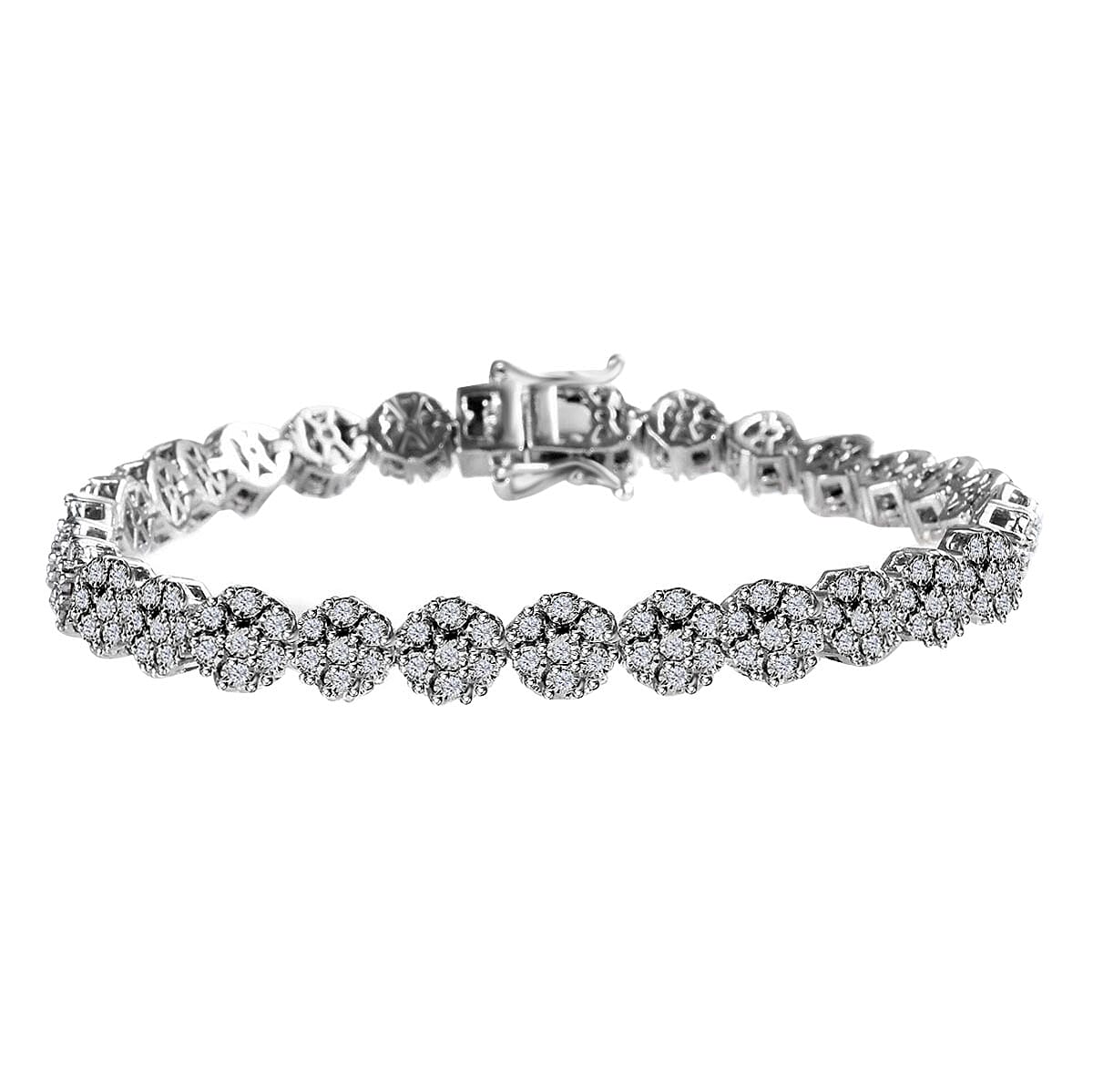 Diamond Bracelet in Platinum Over Sterling Silver| Silver Cluster Bracelet| Wedding Gifts (7.25 In) 1.00 ctw