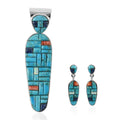 Santa Fe Style Coral, Multi Gemstone Earrings and Pendant in Sterling Silver (22.1 g) 5.45 ctw - Sticky add to cart bar
