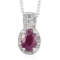 Premium Royal Ruby (Ovl 8x6 mm), Diamond (0.25 cts) Pendant Necklace (20 Inches) in Platinum Over Sterling Silver 1.75 ctw