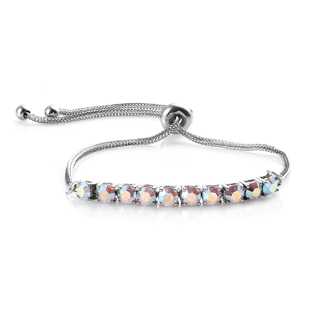 Mother's Day Special Karis Aurora Borealis Crystal Bolo Bracelet in Platinum Bond and Stainless Steel